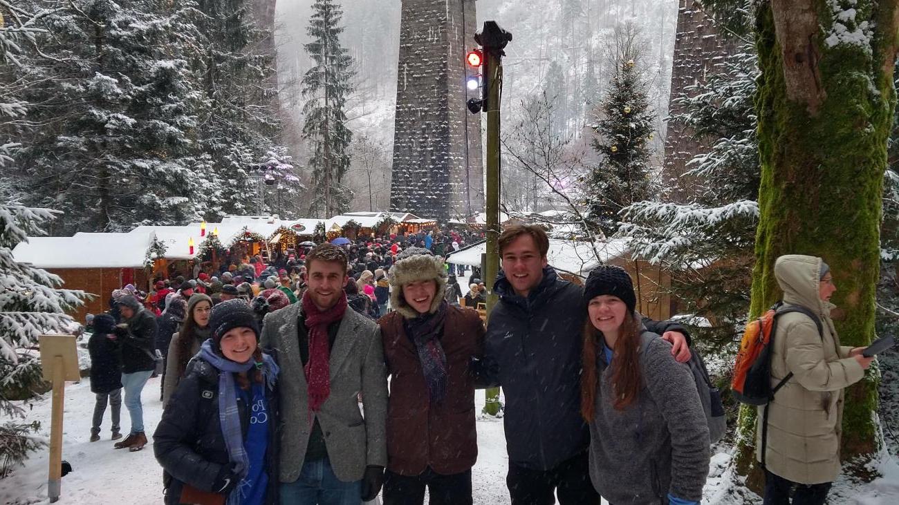 Students at Christmas market in Germany